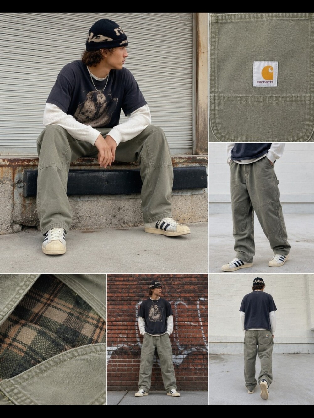 Vintage Carhartt Double Knee Blanket Lined Work Pants Mens 32x320Moss Green Made